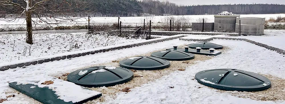 Plantas de tratamiento de aguas residuales ovaladas con estación de bombeo integrada Aquatec VFL