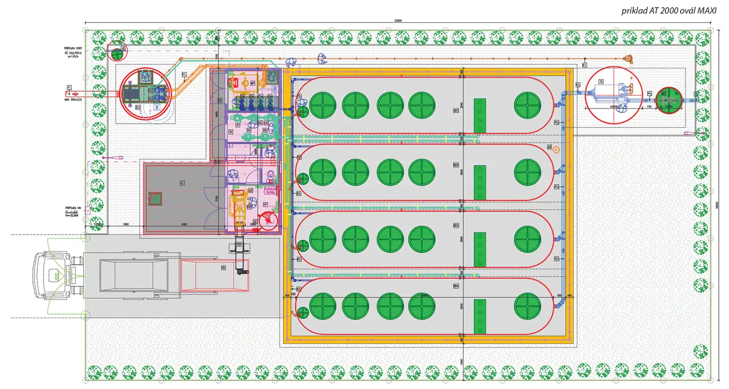 Plantas de tratamiento de aguas residuales AT 300 a AT 2000 ovaladas MAXI con tecnología de Laberinto de Flujo Vertical - VFL® (Vertical Flow Labyrinth)